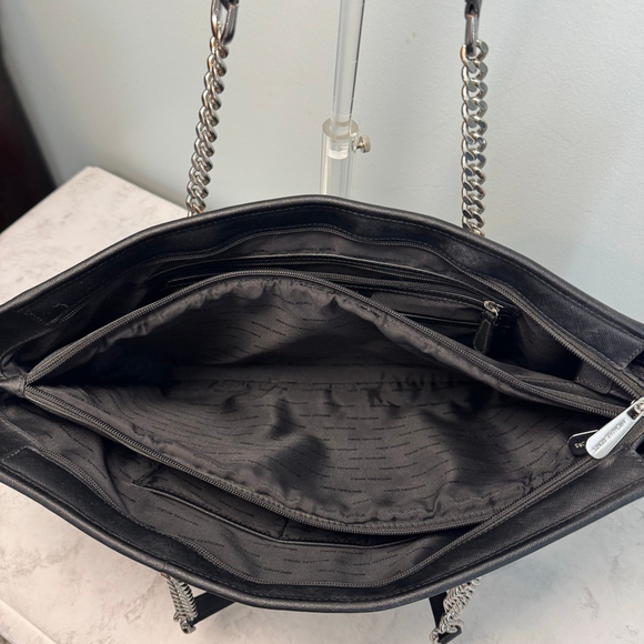 Michael Kors Jet Set Travel Tote Bag Black Saffiano Leather Silver - Picture 10 of 14